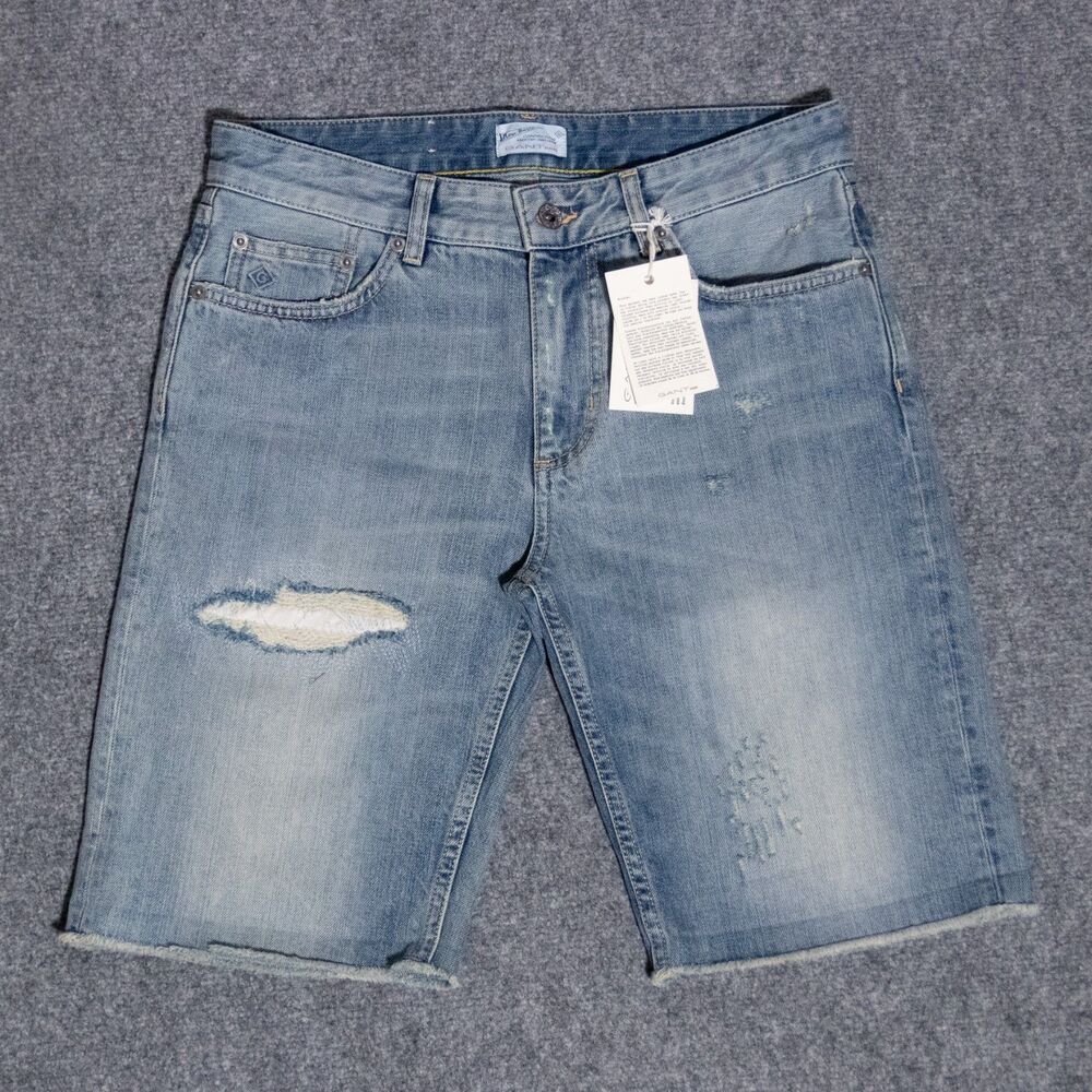 NWT GANT Rugger Stickboy Denim Cut Off Light Indigo Blue Jean Shorts Men's 30